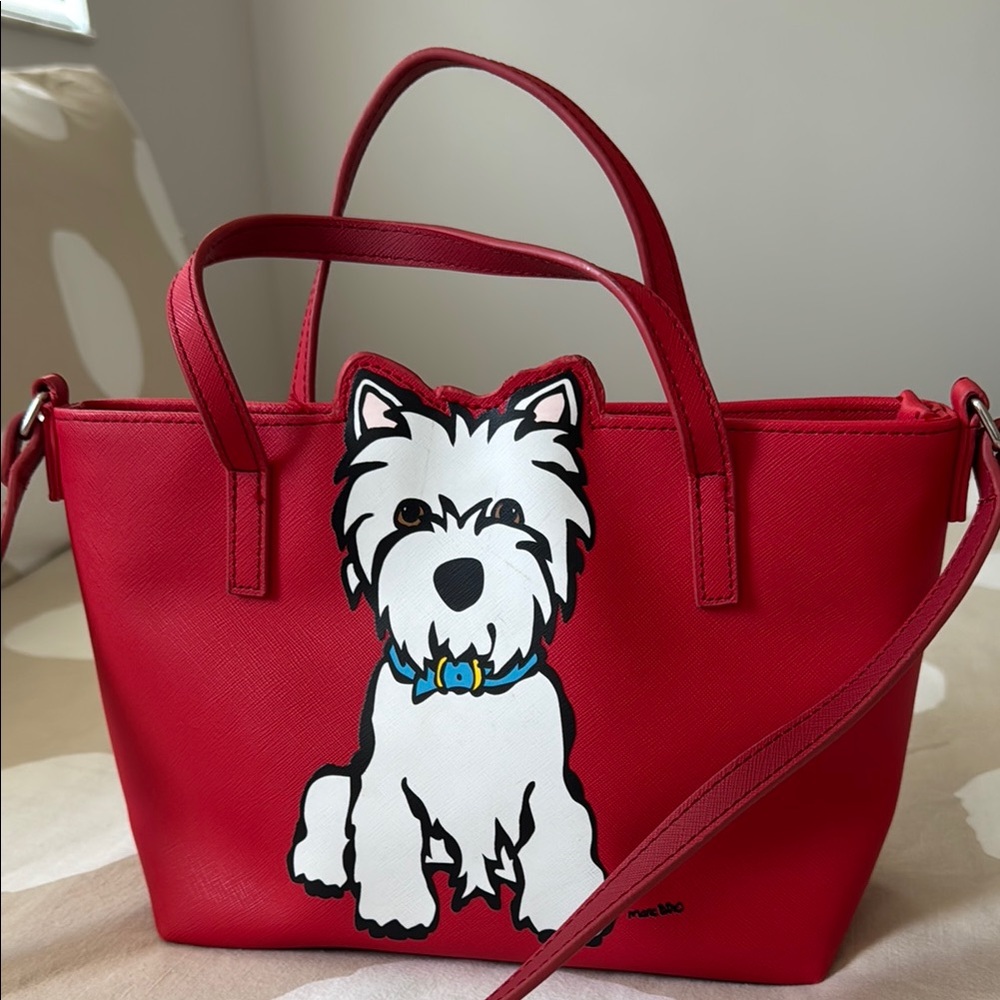 Red Crossbody Bag with Dog Design